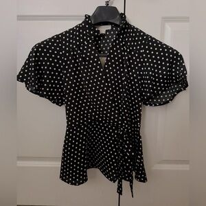 Black and white spotted business short sleeve blouse, size small